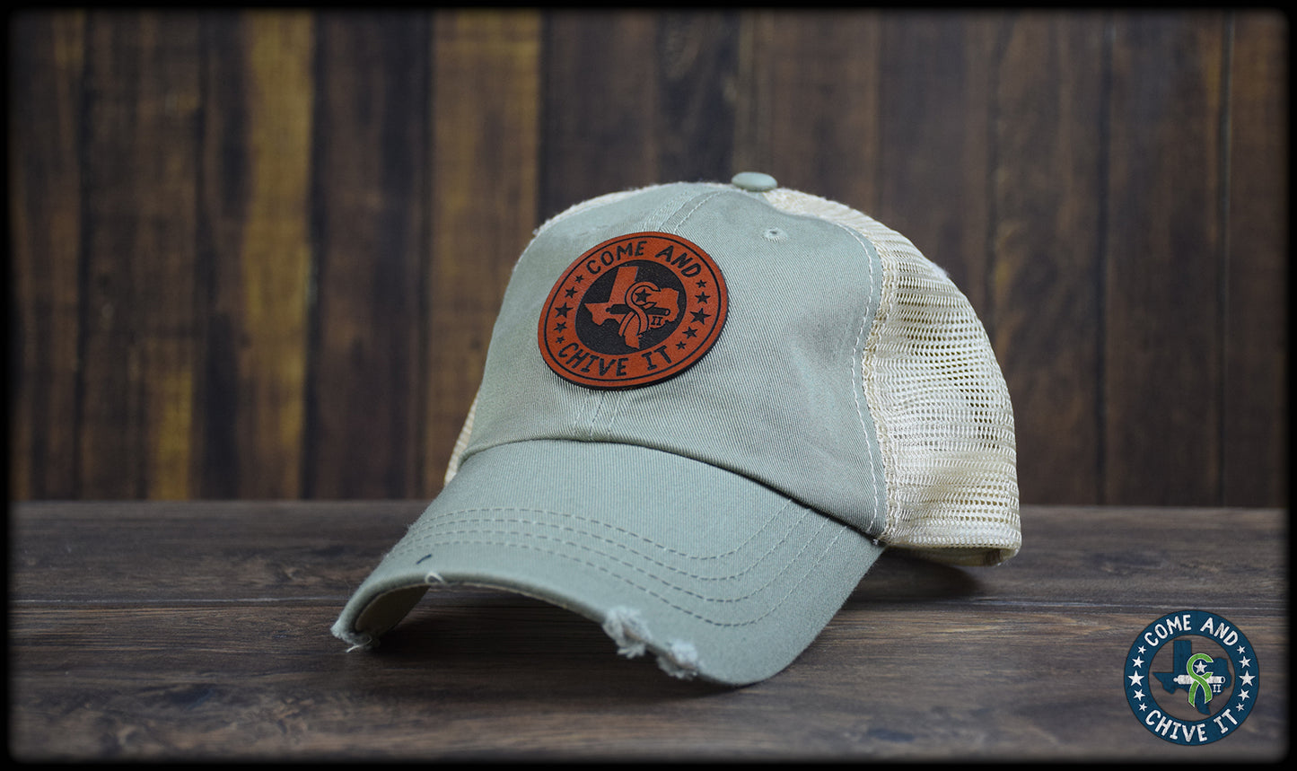 Come and Chive It Leather Dad Cap